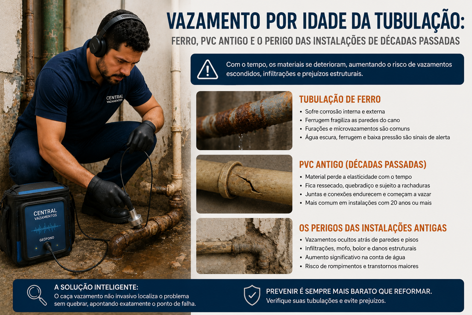 Vazamento por Idade da Tubulação: Ferro, PVC Antigo e o Perigo das Instalações de Décadas Passadas